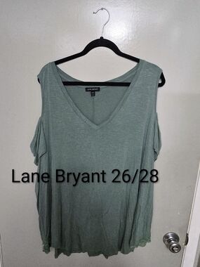 Lane Bryant Sage Green Cold-Shoulder V-Neck Top